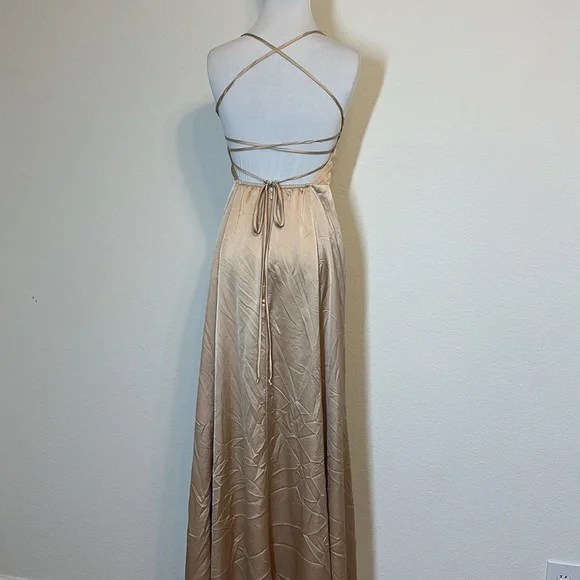 Show Me Your MuMu Gold Satin Dress - Picture 4 of 10